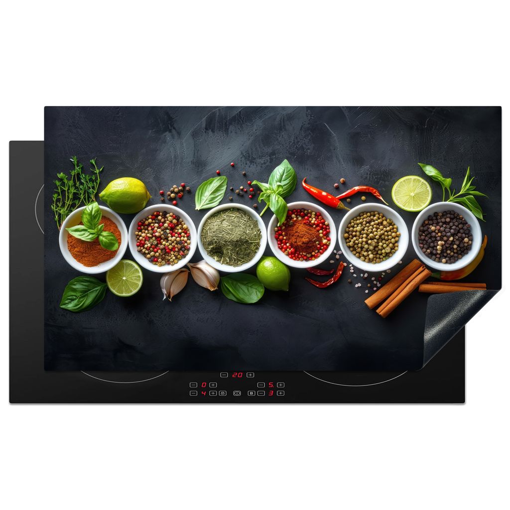 KitchenYeah Herdabdeckplatte Kräuter - Stillleben - Konkrete Optik , 91x52cm, Küche Deko, Glaskeramikkochfeld Herdabdeckung, Abdeckplatte fùr ...