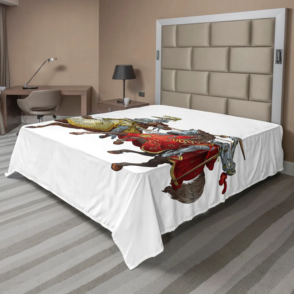 ABAKUHAUS Lenzuolo medievale, cavaliere medievale con costume d'epoca rinascimentale, illustrazione, lenzuolo morbido e confortevole per un letto decorativo, 1 pezzo, 266 cm x 260 cm, multicolore