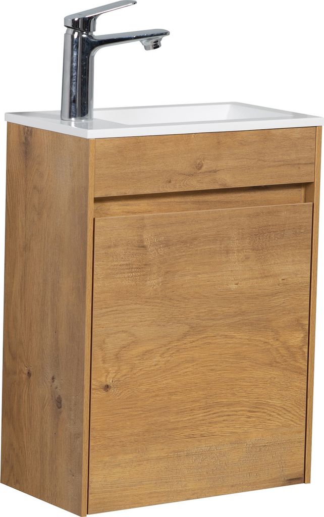 Badplaats Gäste-WC Waschtisch Set Sinta 40 x 22 cm Eiche - Badmöbel Set mit Waschbecken und Unterschrank, Vormontiert und mit Soft-Close