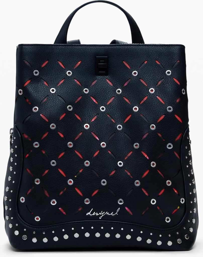 Schwarzer Damen Mini-Rucksack mit Nieten und Kontrastdetails – Vielseitig und Stilvoll