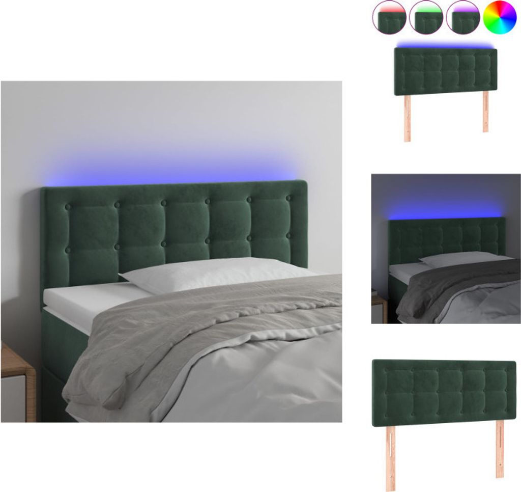 vidaXL LED Kopfteil Dunkelgrün 100x5x78/88 cm Samt - Kopf- & Fußenden