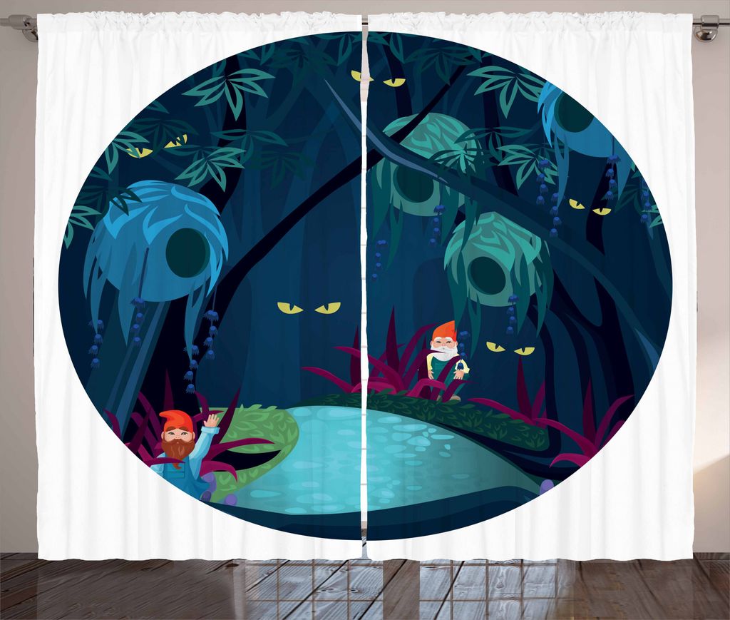 ABAKUHAUS Gnom Rustikaler Vorhang, Beängstigende Augen tief im Wald, Wohnzimmer Universalband Gardinen mit Schlaufen und Haken, 280 x 175 cm, Teal...