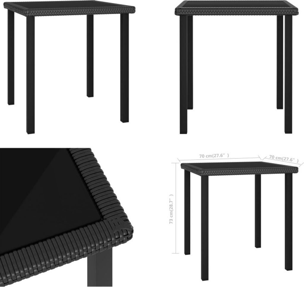 vidaXL Garten Esstisch Schwarz 70x70x73 cm Poly Rattan - Gartentisch - Gartentische - Tisch - Tische