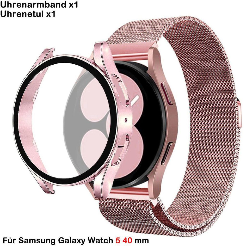 FFO2World Luxus-Milanese-Armband + TPU-Hülle – Passend für Samsung Galaxy Watch 5 (40 mm) – Schutzhülle und s Milanaise-Armband in Roségold
