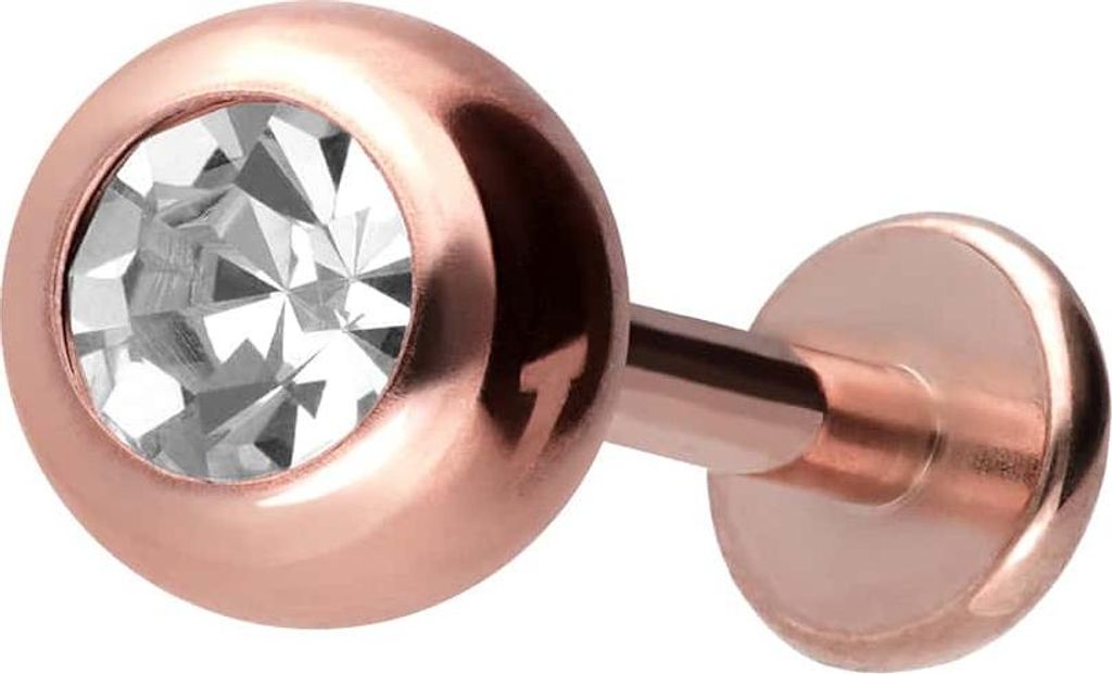 Ohrpiercing, Nasenpiercing Titan Labret mit Innengewinde KRISTALL RoséGold Stablänge: 7mm + Stabstärke: 1,2mm + Kugelgröße: 5mm