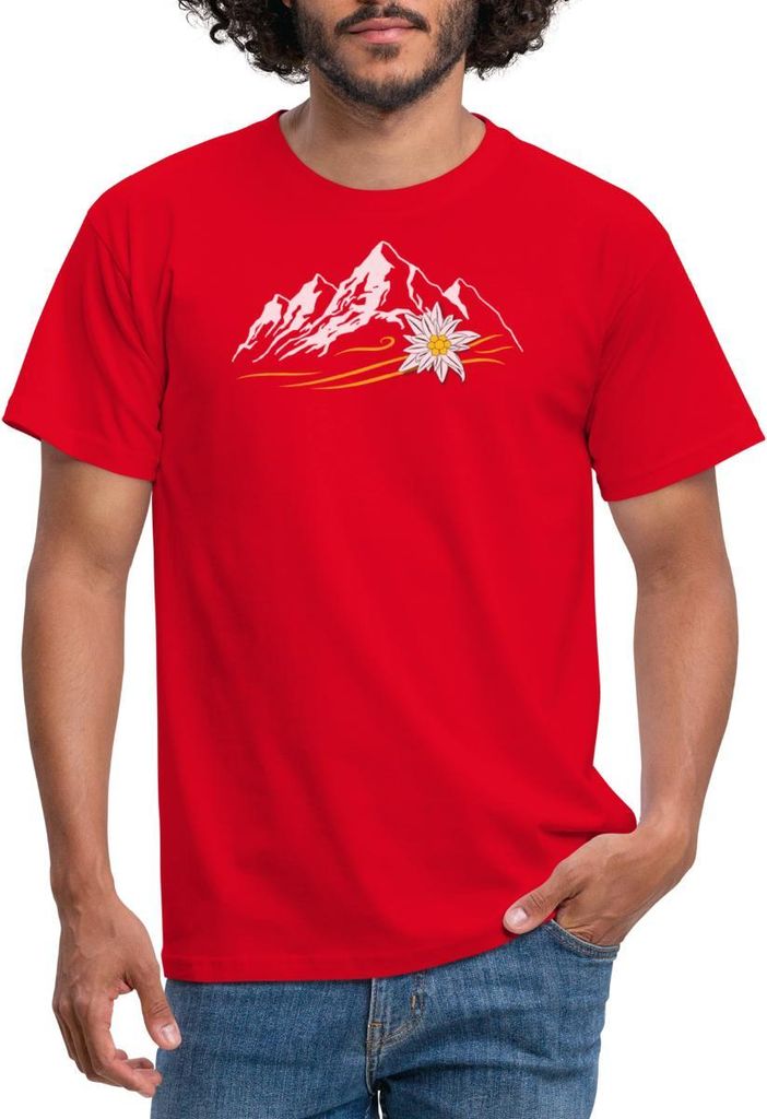 Spreadshirt Berglandschaft Bergliebe Alpen Mit Edelweiß Männer T-Shirt, 4XL, Rot