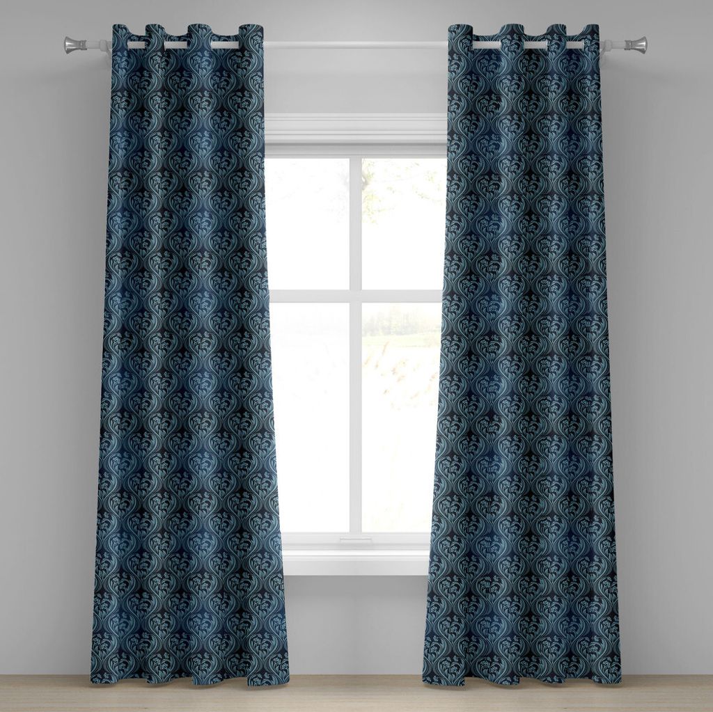 ABAKUHAUS viktorianisch Ösenvorhang, Ornamental Renaissance Flourish mit venezianischem Design in blauen Farbtönen, Dekorative 2-Panel-Fenstervor...
