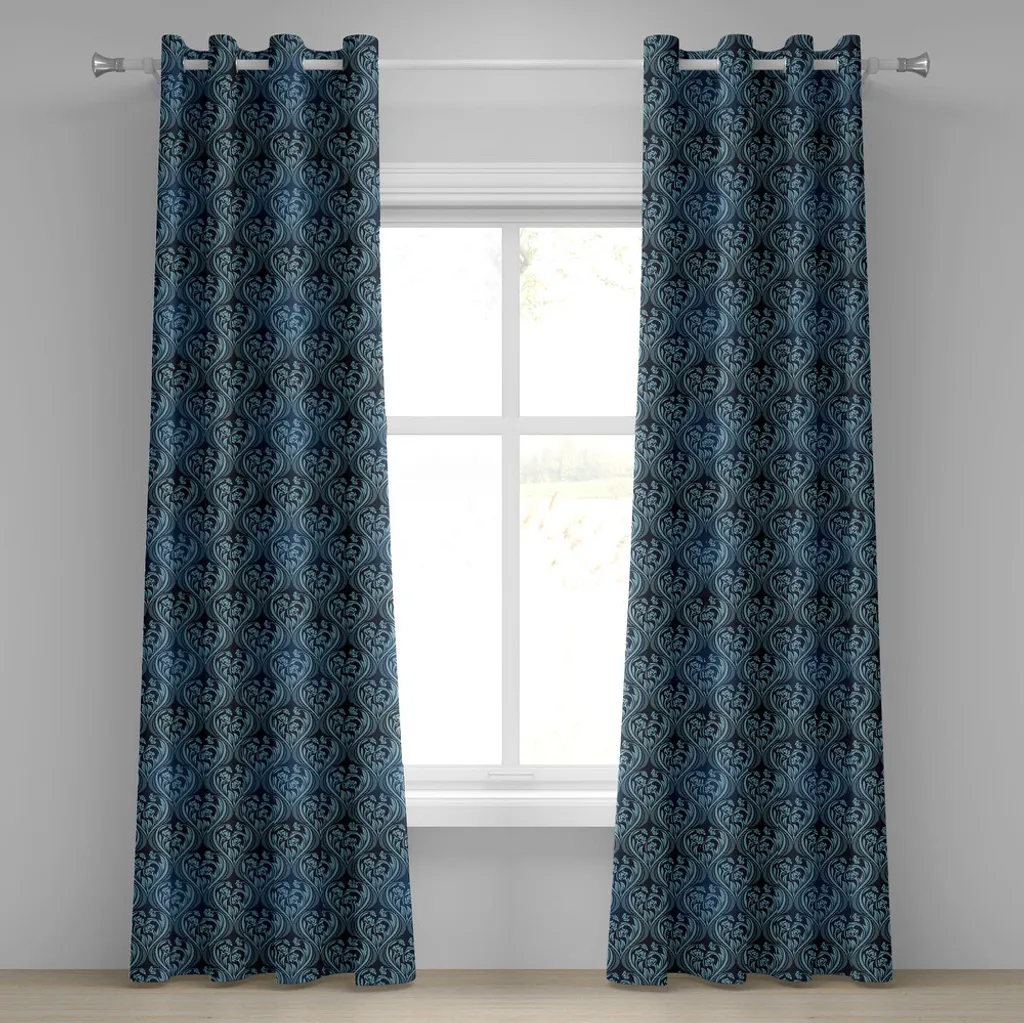 Rideau bleu à motifs ornementaux victorien avec œillets 280x175 cm