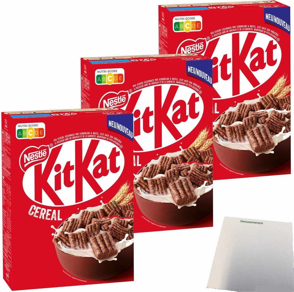 KITKAT Cereal Cerealien Frühstückcerealien aus Vollkornweizen mit der typischen KITKAT-Waffel 3er Pack (3x330g Packung) + usy Block