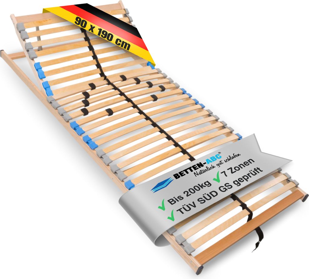 MaDeRa 7-Zonen-Lattenrost 3 verschiedene Ausführungen, zur Selbstmontage, Größe: 90x190 - Kopfteilverstellung