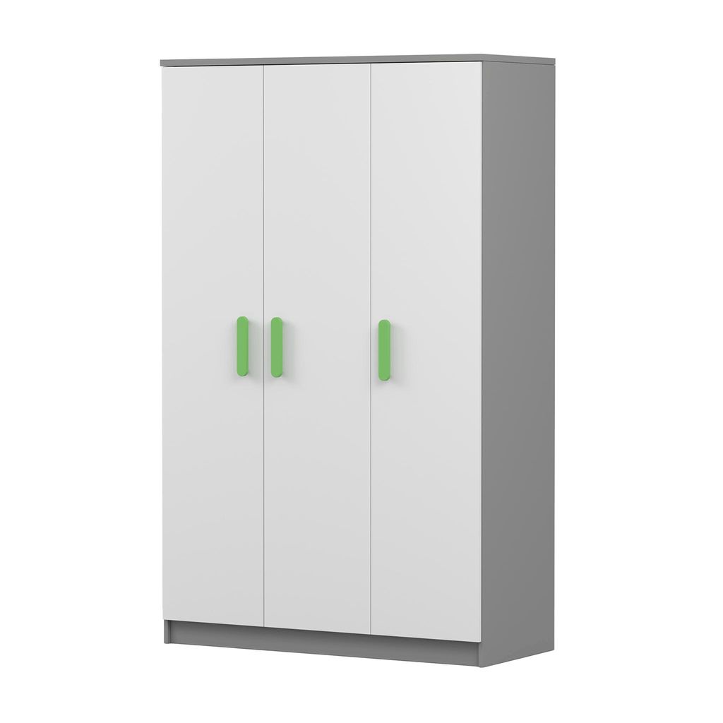 Kinder-Kleiderschrank Drehtürenschrank 120 cm JONAS 19 Grau/Weiß mit Grünen Griffen