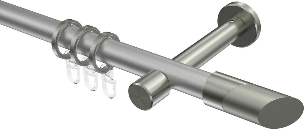 Interdeco Gardinenstange / Vorhangstange Silbergrau / Edelstahl-Optik, Typ Prestige Verano (Schräge), 20 mm Ø 1-läufig, 200 cm