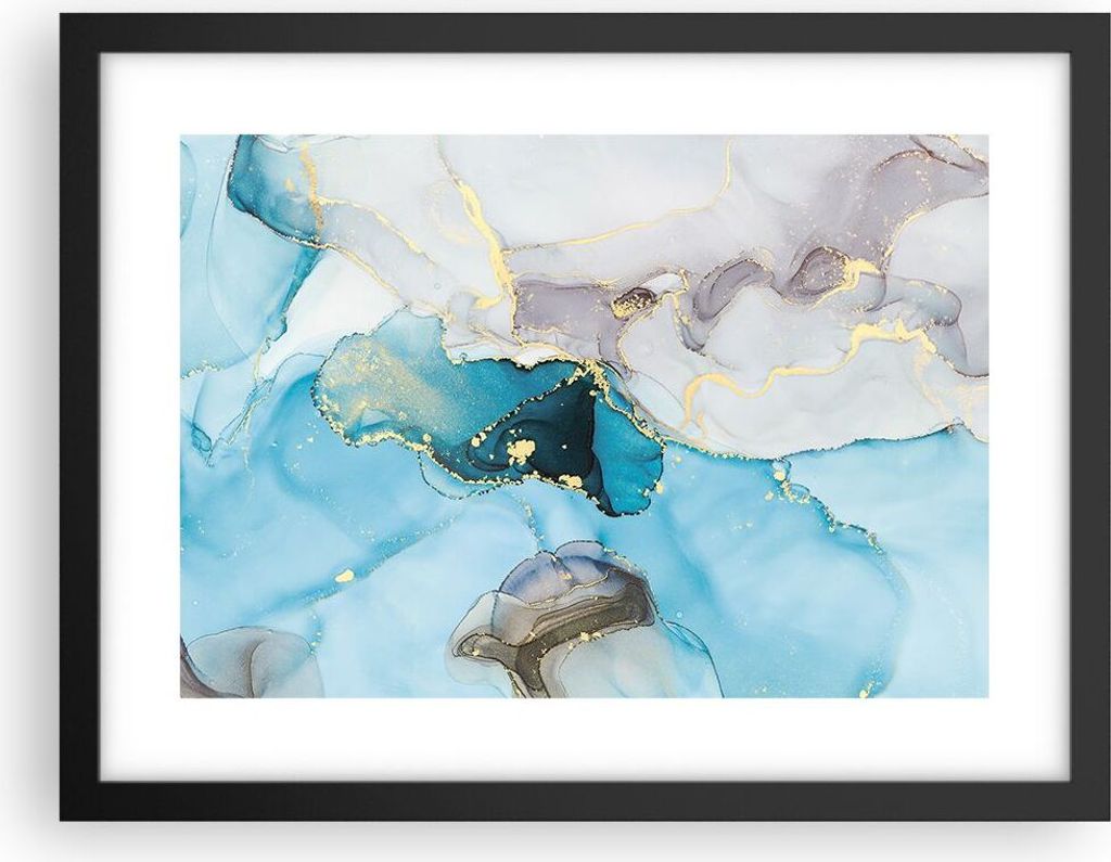 Gerahmtes Poster - Schwarzer Rahmen - Marmor Modern Blau - 40x30 cm - Wand Bild - Wanddeko - Wandbilder - Kunstposter - Wandposter - Bilderrahmen -...