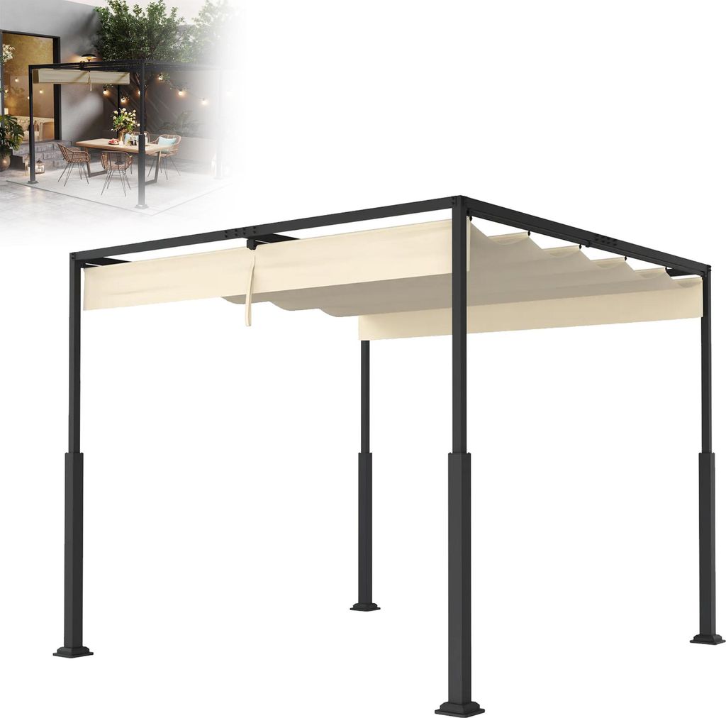 LZQ Pergola autoportante avec toit coulissant, 3×4 m, Acier Image du produit 