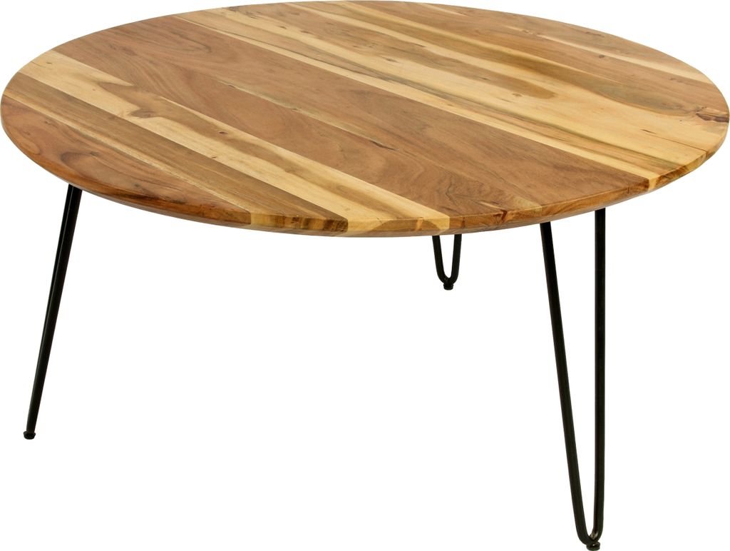 Couchtisch Akazie massiv Hairpin-Gestell Metall 90x90x45 cm Produktbild 