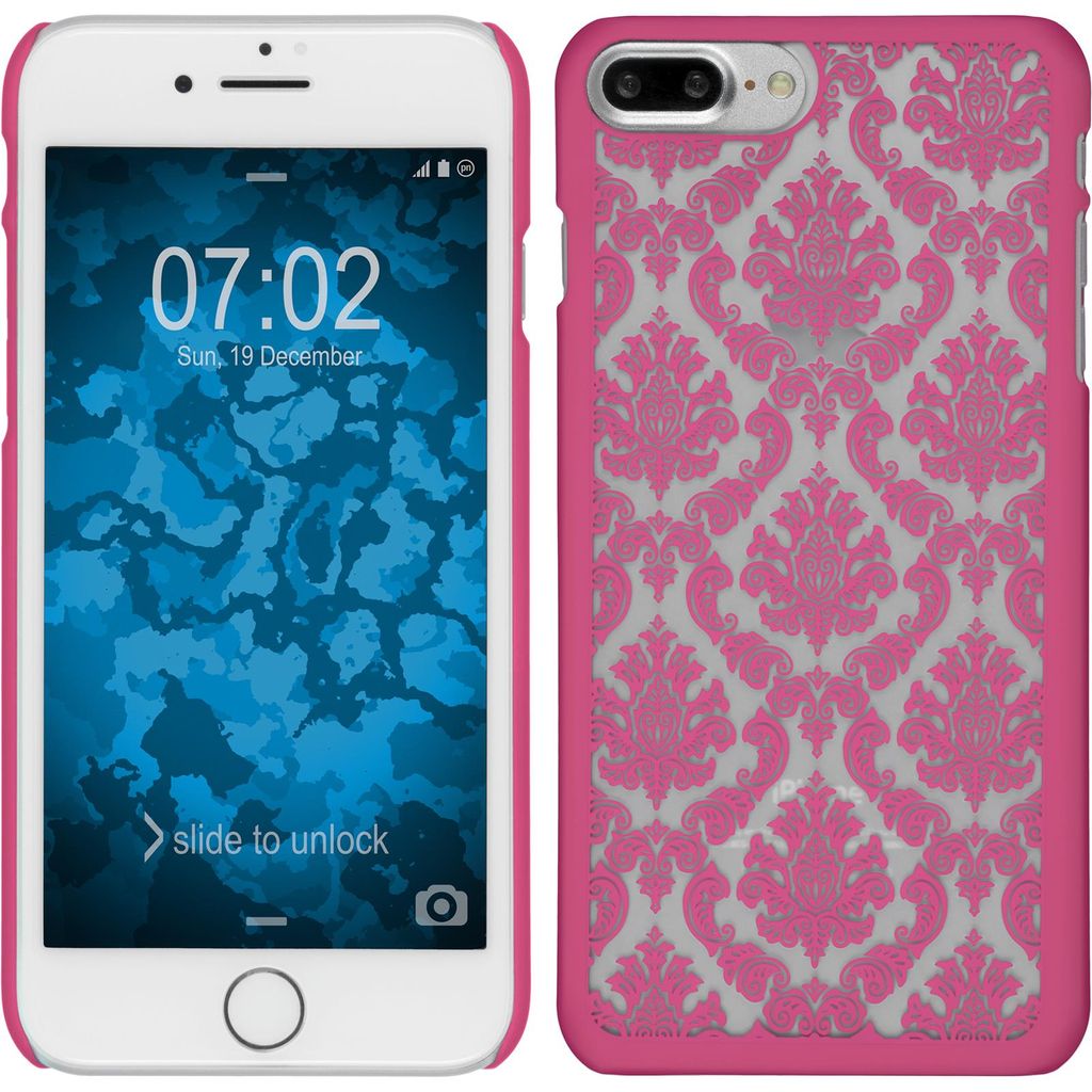 PhoneNatic Case kompatibel mit Apple iPhone 7 Plus / 8 Plus - Hülle pink Damask Hard-case + 2 Schutzfolien