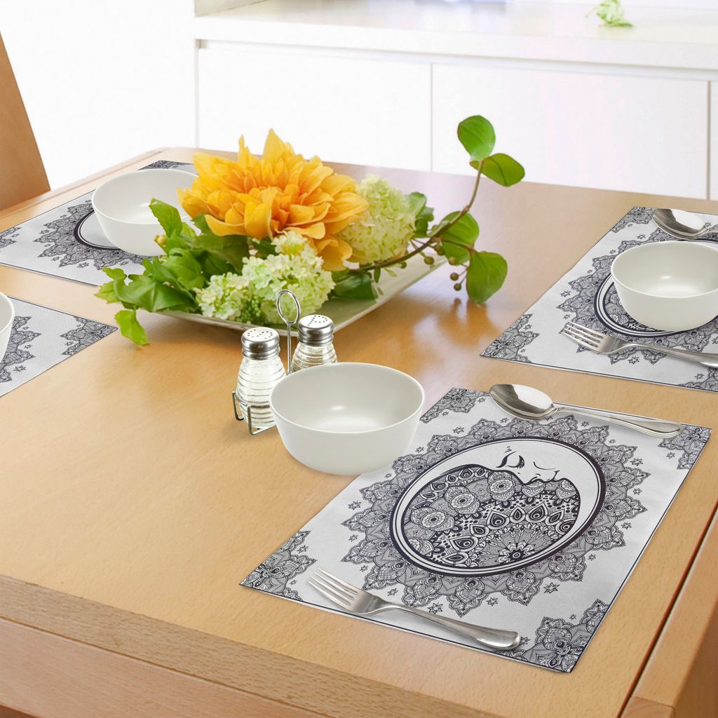 ABAKUHAUS Tierkreis Platzmatten, Komplizierte Boho ethnische Mandala Form mit Crescent Moon Vordergrund Alchemie Symbol, Tiscjdeco aus Farbfesten S...