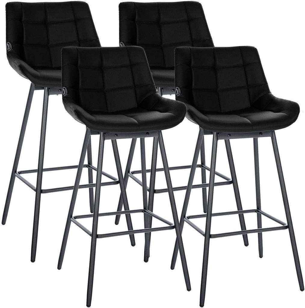 CLP 4er Set Barhocker Weston 180° Schwenkfunktion mit Rückenlehne gepolstert schwarz Material Kunstleder