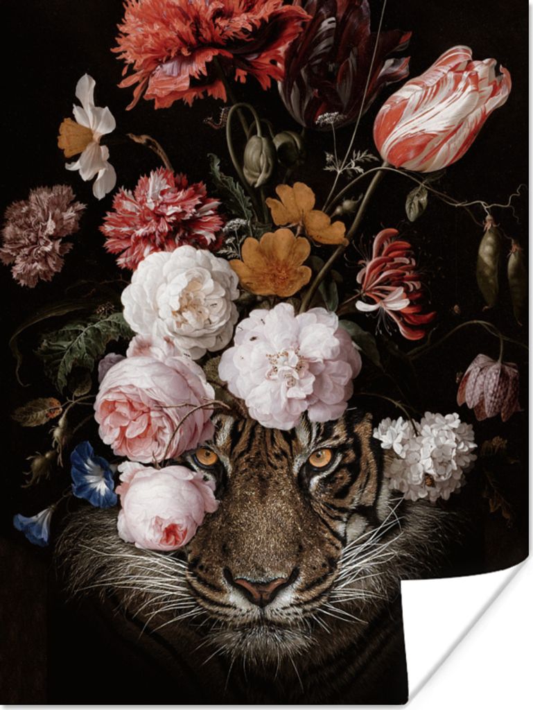 MuchoWow Poster Blumen - Jan Davidsz de Heem - Tiger - Gemälde - Stillleben - Alte Meister 120x160 cm - Wandbilder