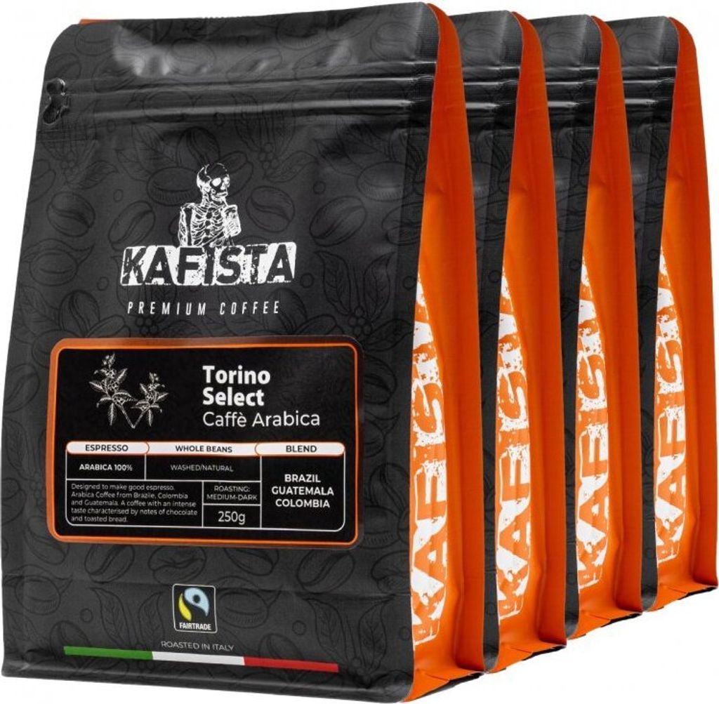 Kafista "Torino Select" - Kaffeebohnen, 100% Arabica Espresso Kaffee, geröstet in Italien 4x250g