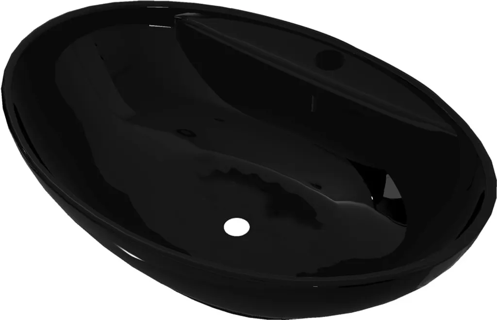 Lavabo Ovale Nero Vetroceramica: Foro Troppopieno e Rubinetto
