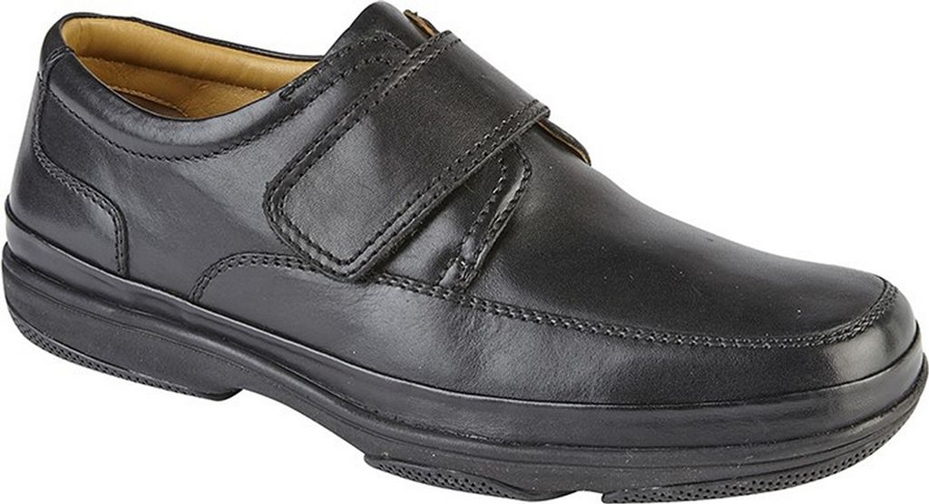 Roamers Herren Leder Wide Fit Klettverschluss Schuhe DF1692 (46 EU) (Schwarz)