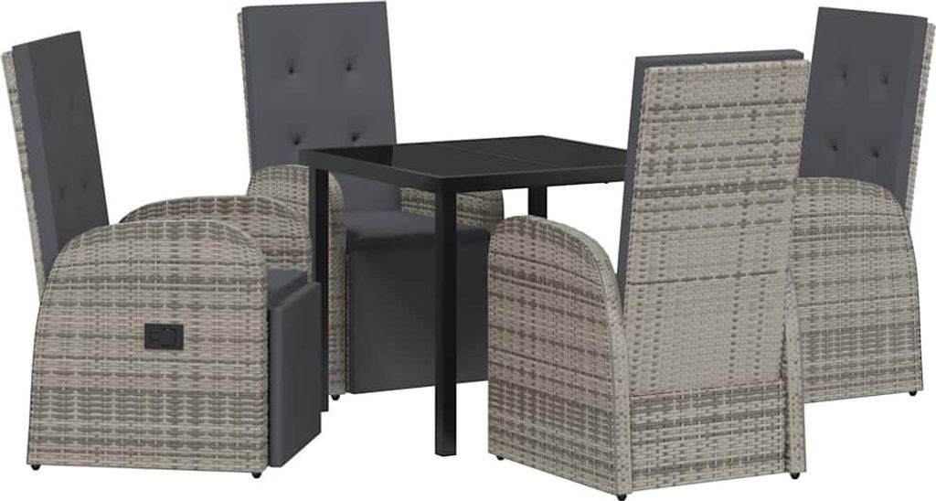 "2026 MODERNE" Garten Essgruppe - elegantes Design - Sitzgruppe/Tisch+ Stuhl - mit Kissen 5 pcs Grau Poly-Rattan - Terassenmöbel NeuMöbel217470