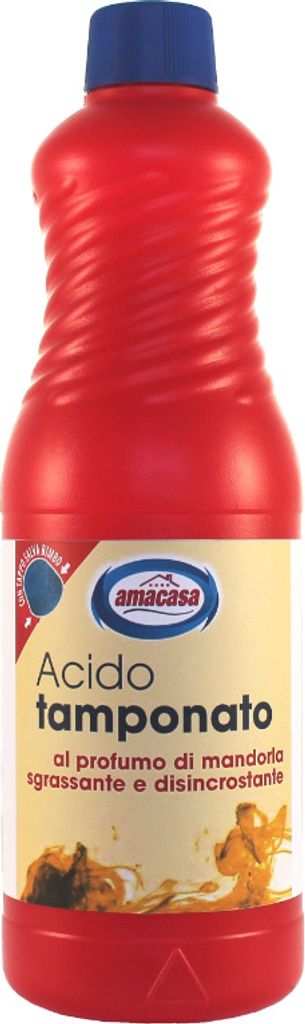 A red bottle of cleaning product with a yellow label.