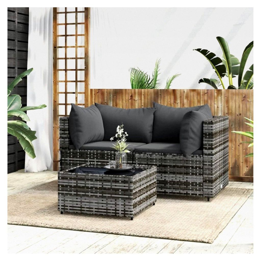 3-teiliges Set Balkonmöbel, Kleine Balkon Lounge, Rattan Gartenmöbel Set, Garten Loungemöbel Set, Loungemöbel für Terrasse, Balkonmöbel, Gart...