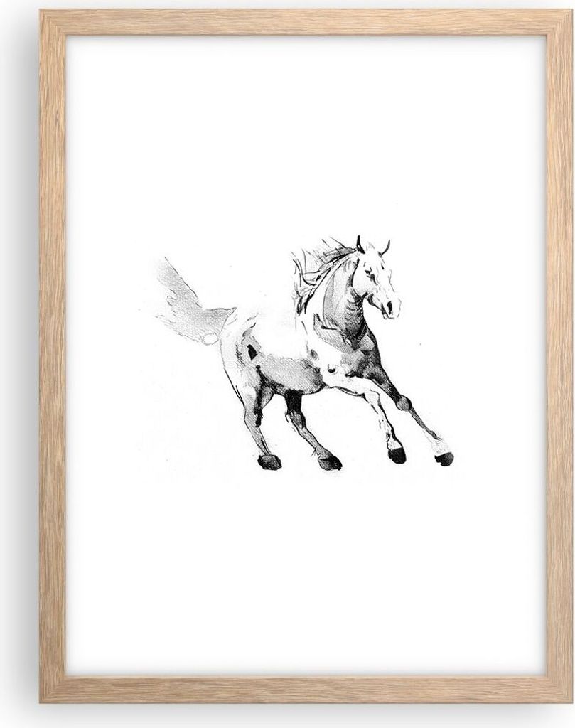 Gerahmtes Poster - Rahmen in heller Eiche - Pferd Galopp Tier - 30x40 cm - Wand Bild - Wanddeko - Wandbilder - Kunstposter - Wandposter - Bilderrah...
