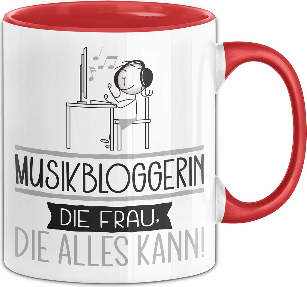 Musikbloggerin Geschenk Tasse Becher Die Frau Die Allen Kann Geschenkidee für eine Musikbloggerin Lustig (Rot)