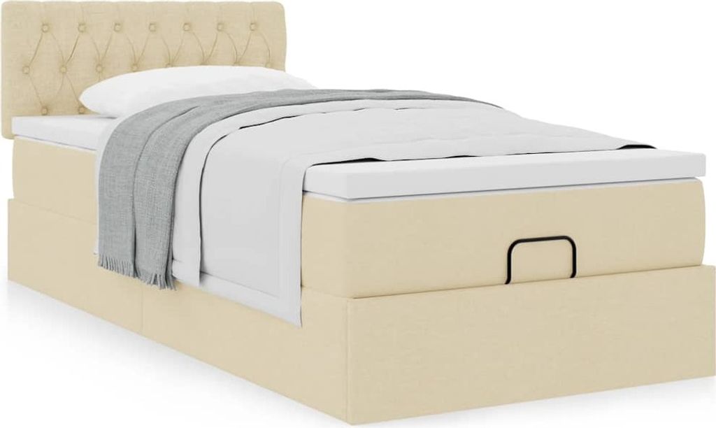 Möbel Ottoman-Bett mit Matratze Creme 90x200 cm Stoff - Klassische Betten 3311516