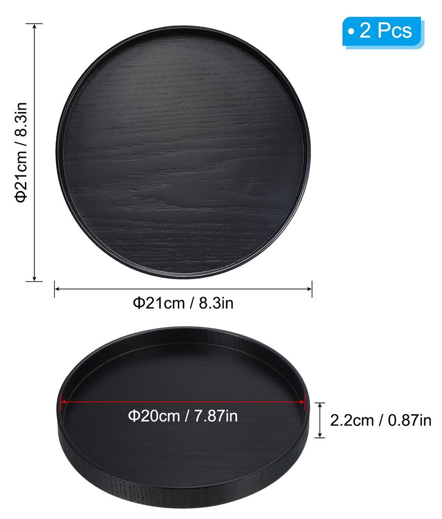 Holz Servierbrett 8" 2 Pack Rund Nachbildungativ Tablett fš¹r Haus Nachbildung Kš¹che Tisch Kerze Halter Schwarz