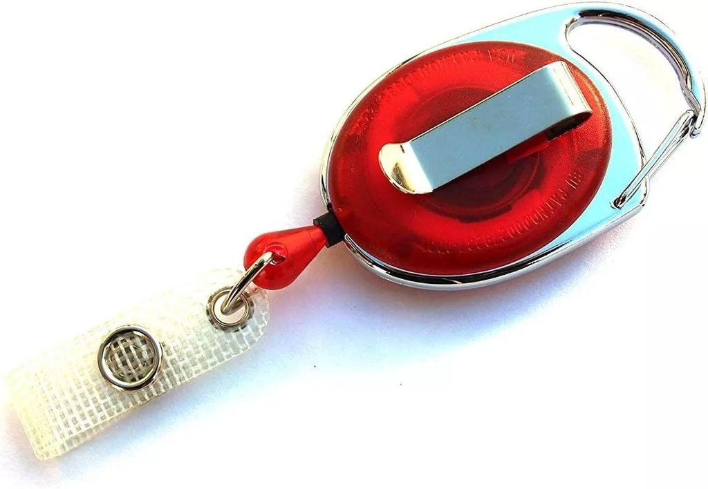 2x ROT TRANSPARENT Ausweisjojo Schlüsselanhänger Jojo Zipper oval mit Druckknopf Lasche & Gürtelclip für Ausweishüllen Karten Hüllen Schlüs...