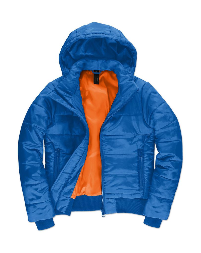 B&C Damen Steppjacke Winterjacke Windjacke Kapuzenjacke Tailliert Warm, Größe:S, Farbe:Royal/Neon Orange