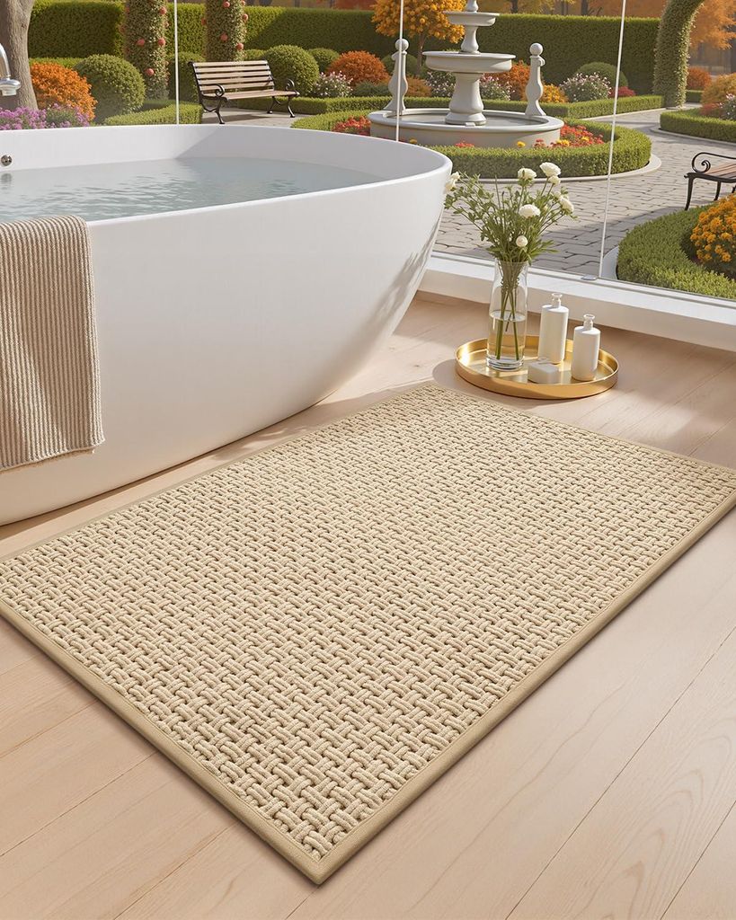 Rutschfeste, waschbare Badematten, 60 x 90 cm, Chenille, saugfähig, schnelltrocknend, weich, khaki