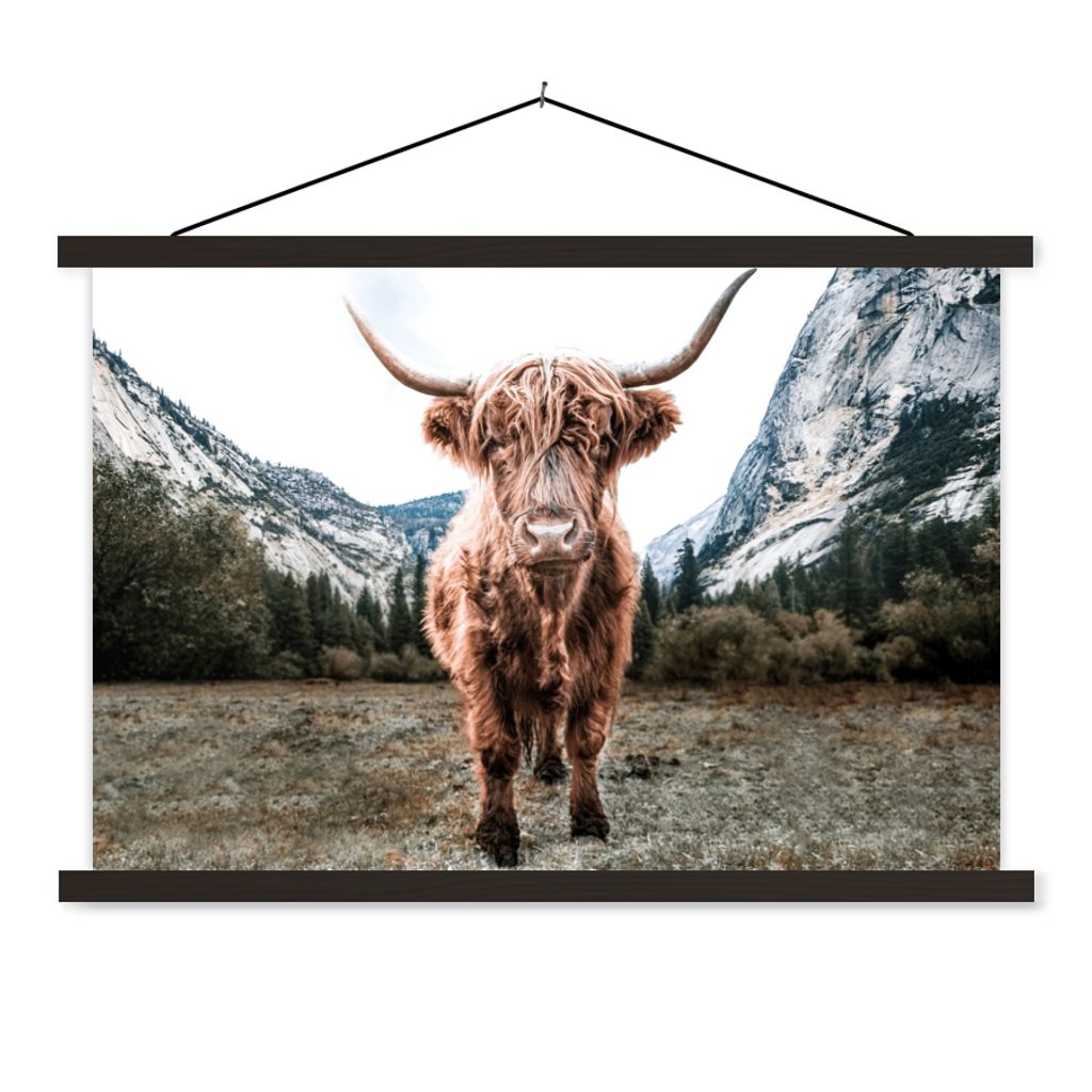 MuchoWow Textilposter Schottischer Highlander - Berg - Tiere 150x100 cm mit schwarzem Rahmen - Schlafzimmer