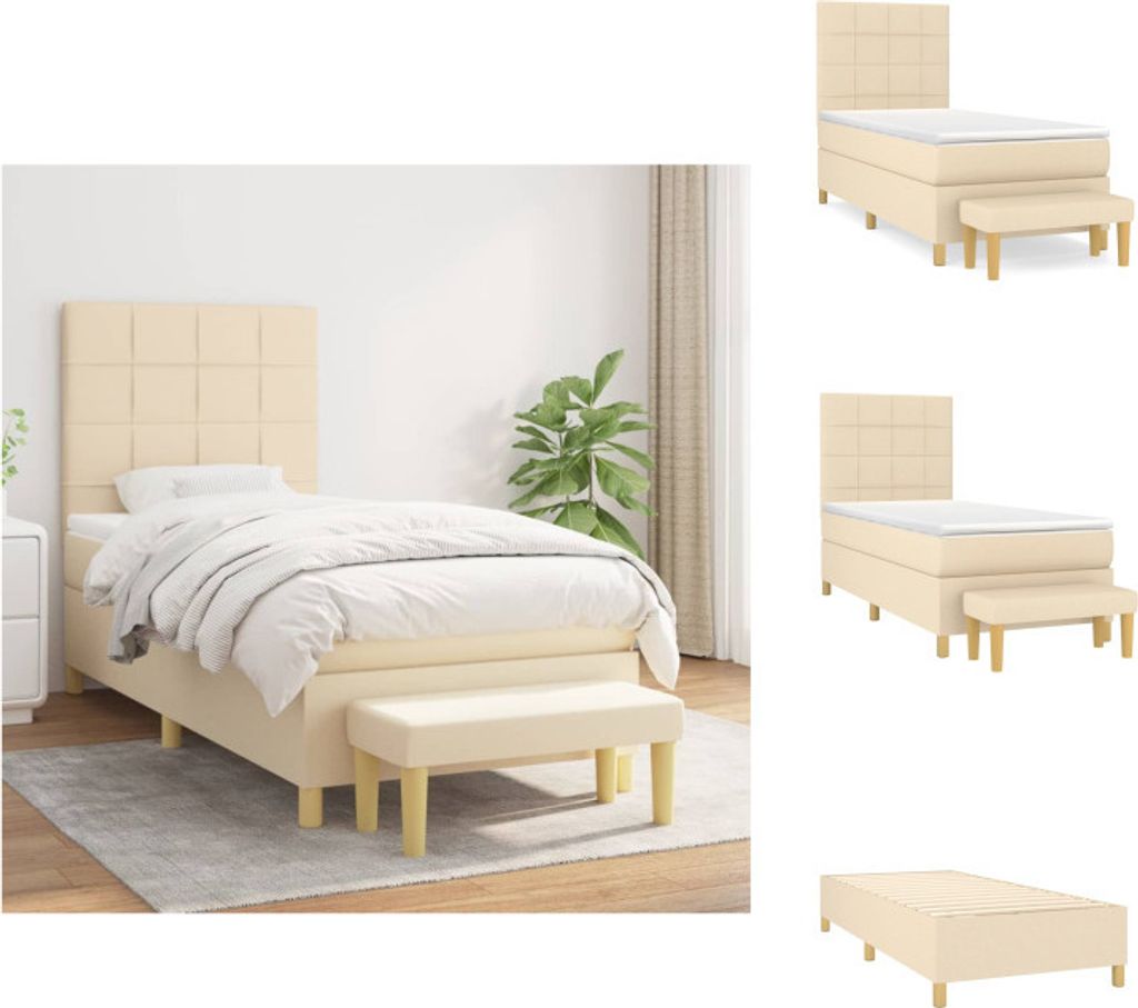 vidaXL Boxspringbett mit Matratze Creme 90x200 cm Stoff - Betten & Bettgestelle
