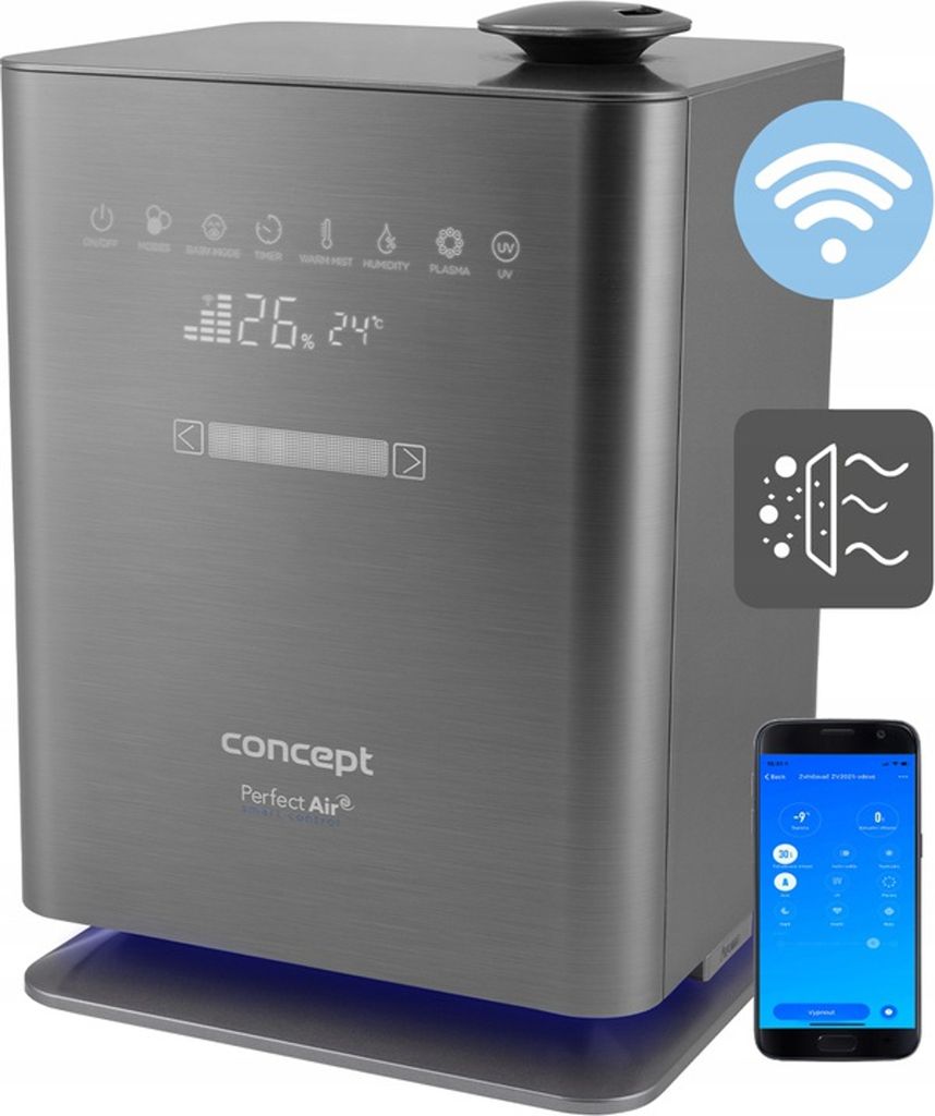 Luftbefeuchter für Räume bis zu 50 m2 UV Lampe UVC LED Display Wi-Fi Timer Automatische Feuchtigkeitskontrolle