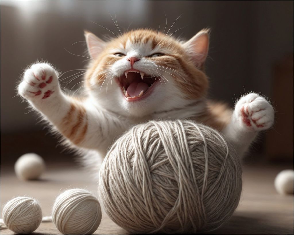 Wallario Poster - Katze mit Wollknäuel, Kunstdruck Größe: 40 x 50 cm
