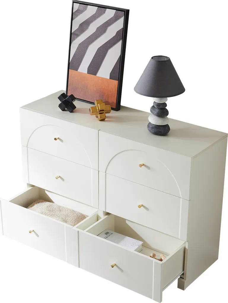 Commode blanche 120 cm de large avec 6 grands tiroirs de rangement - 8