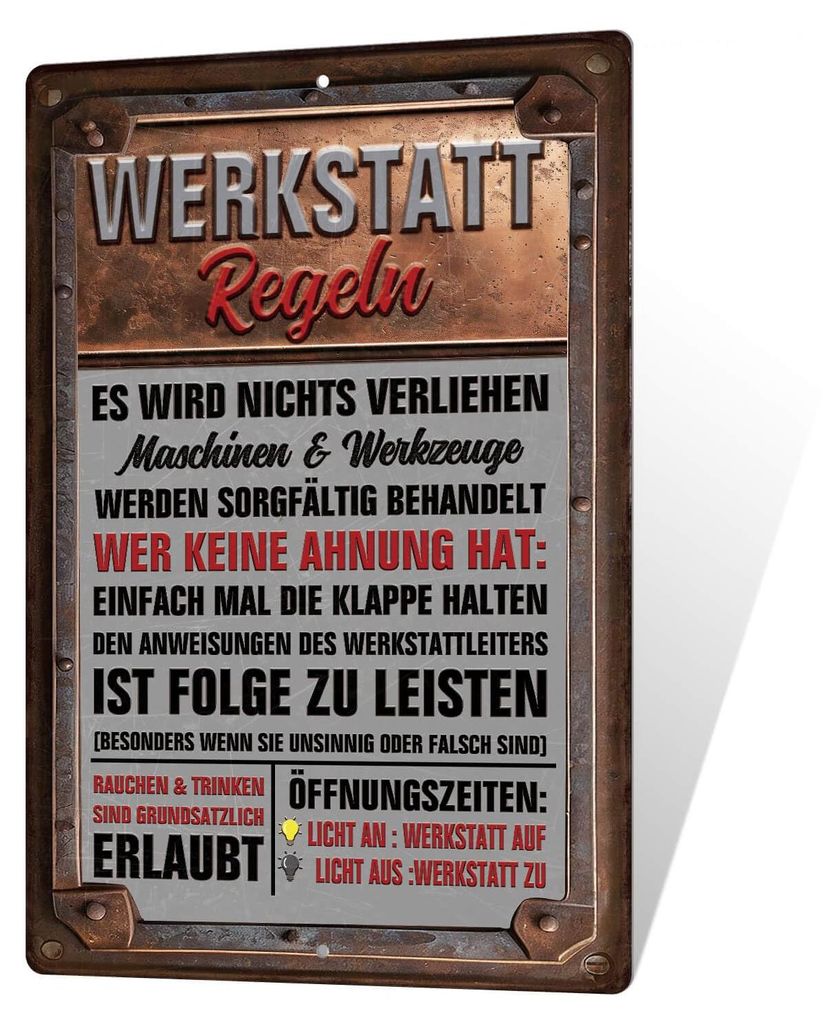 Werkstattregeln Metallschild 30x45 cm – Vintage Deko für Garage