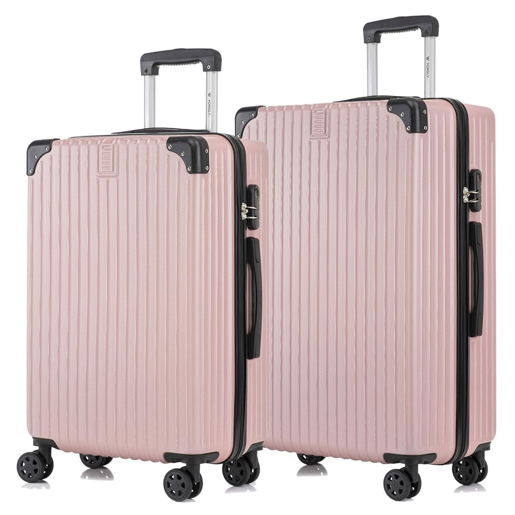 Suitcase Set, Rollkoffer Handgepäck, Kofferset, mit 4 Rollen 360°, Hartschalenreise Zahlenschloss, Weicher Gummigriff (2er Set, L&XL,Roségold)
