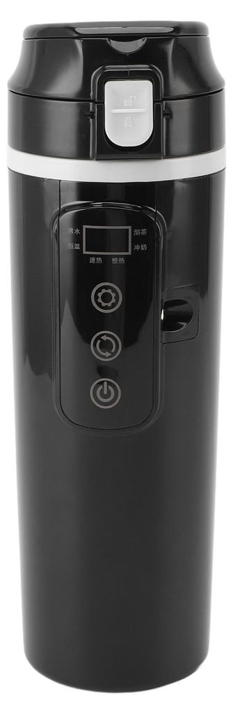 Reise-Wasserkocher für 12 V, 24 V, Auto, LKW, 500 ml, tragbarer Kaffee-Tee-Heizbecher mit Deckel, auslaufsicherer Edelstahleinsatz, Schwarz