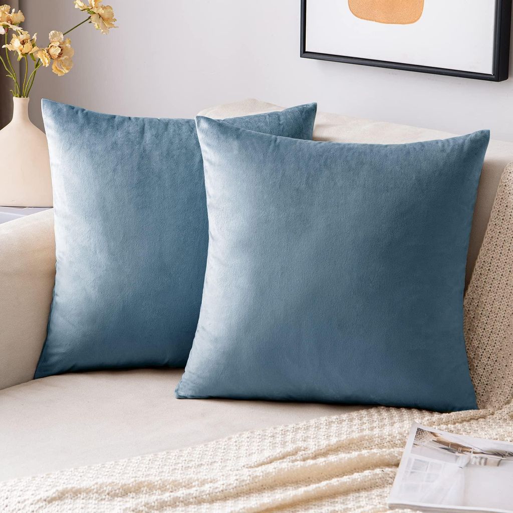 Kissenbezug 40x40 cm, Samt, dekorativer Kissenbezug, hellblau, Sofakissen, Lendenkissen, dekorativer Kissenbezug für Wohnzimmer, Schlafzimmer, 2-t...