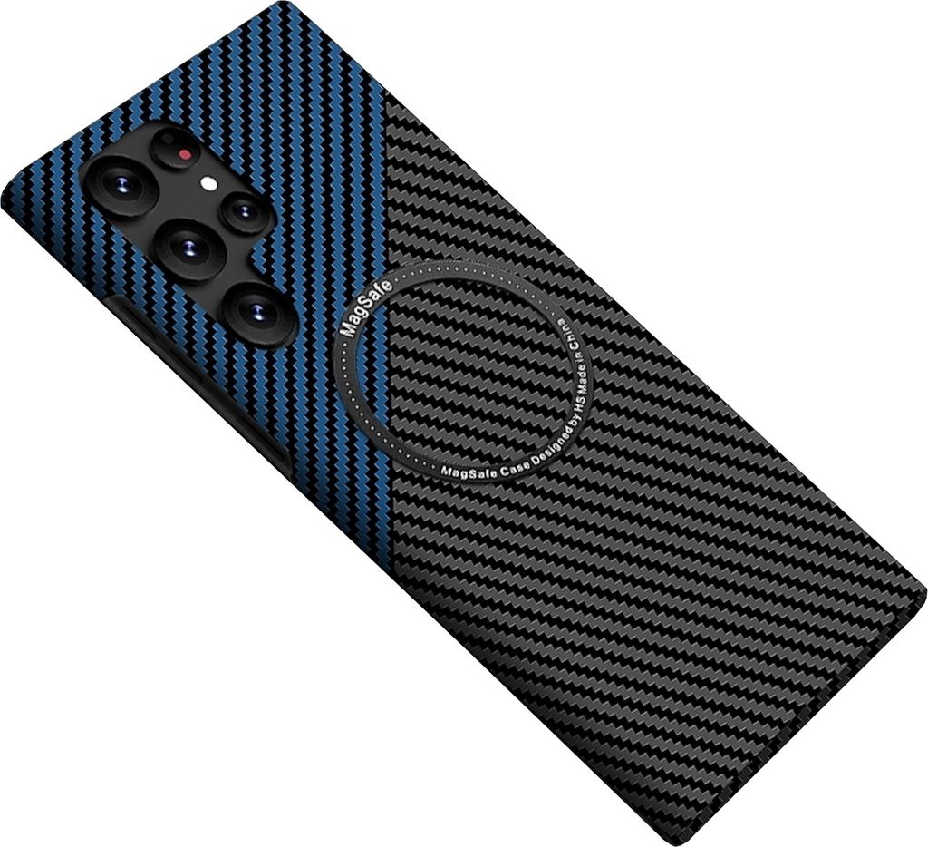 Für Samsung Galaxy S25 Ultra 5G MagSafe Design Ultra Dünn Carbon Textur Hülle Blau / Schwarz