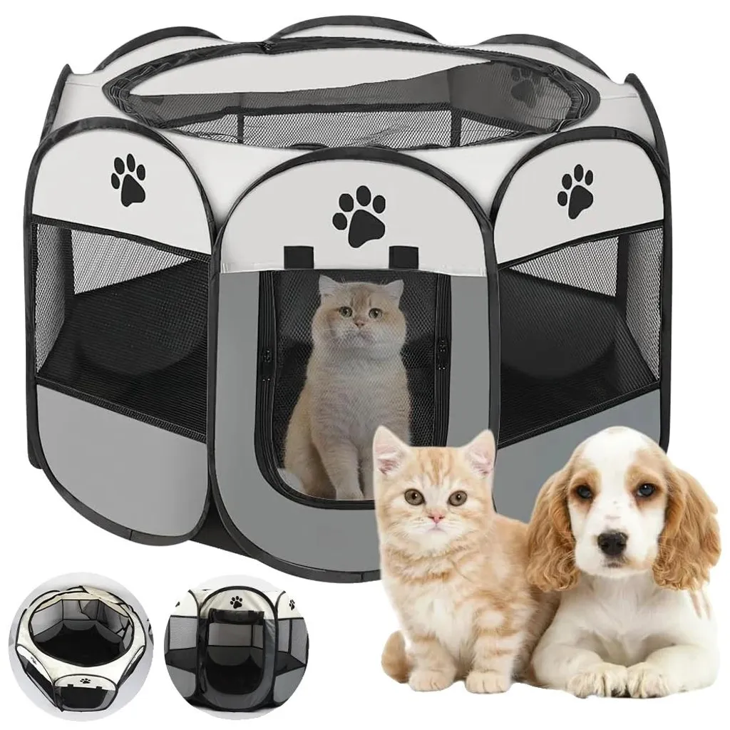 Tente chat portable et pliable - Enclos léger octogonal 73 cm Gris