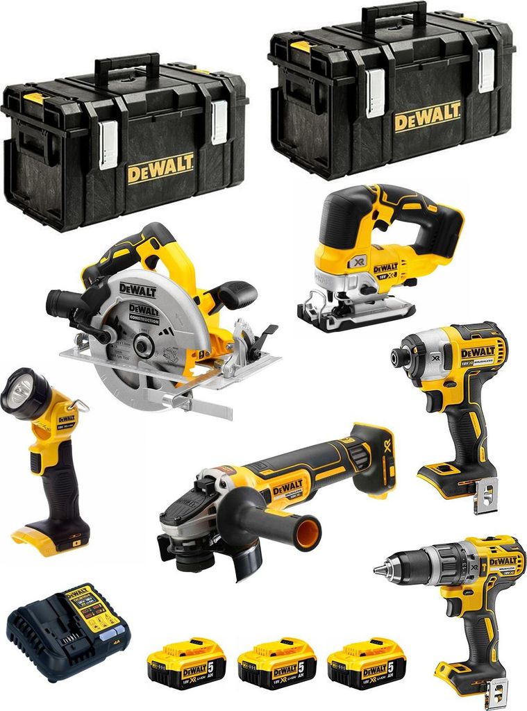 DeWALT Kit DCK663P3 (DCD796 + DCF887 + DCS570 + DCS334 + DCG405 + DCL050 + 3 x 5,0 Ah + DCB1104 + 2 x DS300)