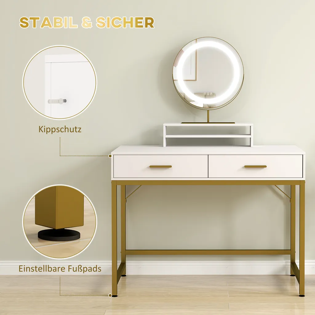 Table de Maquillage Blanche avec Éclairage LED et Miroir Orientable