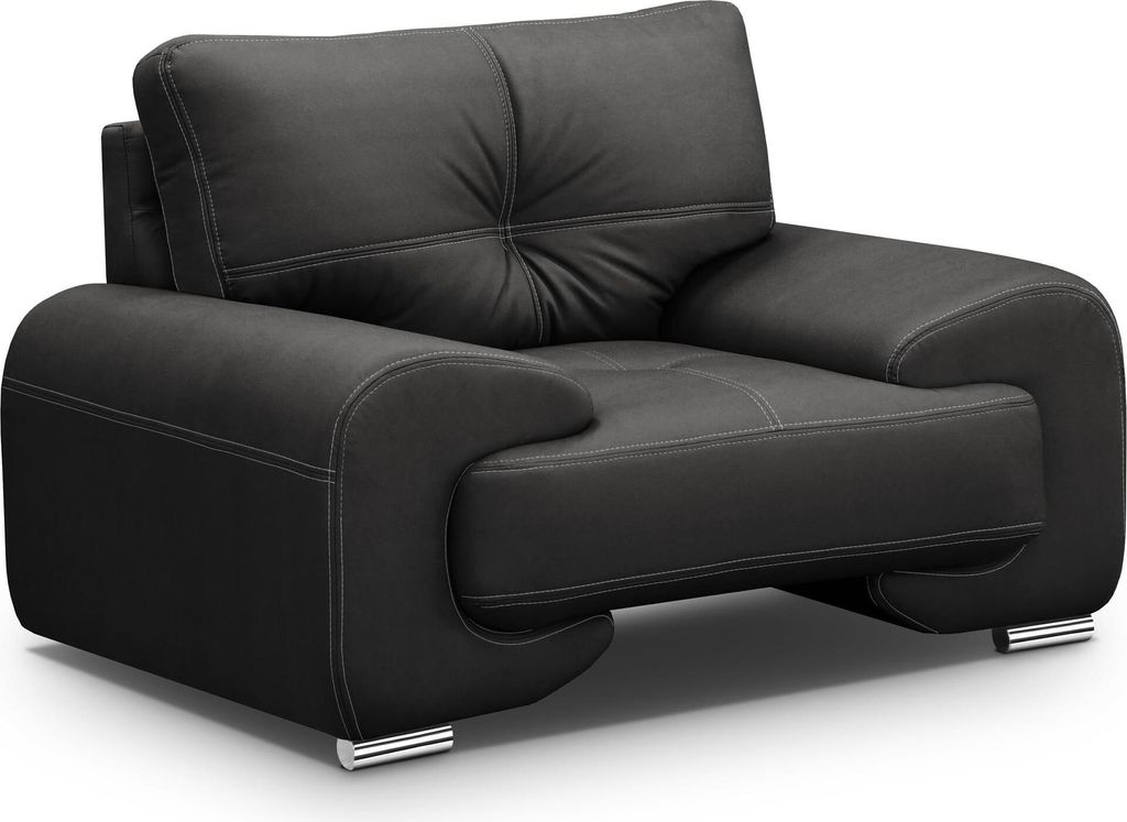 Sessel Maxime Lux mit bequemer Sitz Relaxsessel mit Wellenfedern Loungesessel aus Kunstleder im modernes Design, Stoff: vega 99 - schwarz